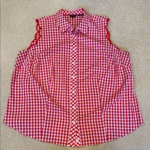 Pink and Orange Gingham Sleeveless Blouse
